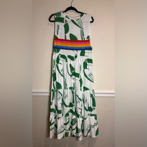 FARM RIO NWT Off-White Rainbow Toucans Organic Cotton Maxi Dress Size Large - Picture 9 of 9